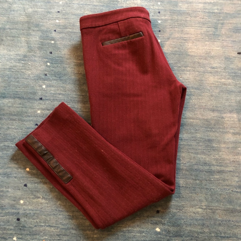 Banana Republic Sloan pant Merlot w/leather detail